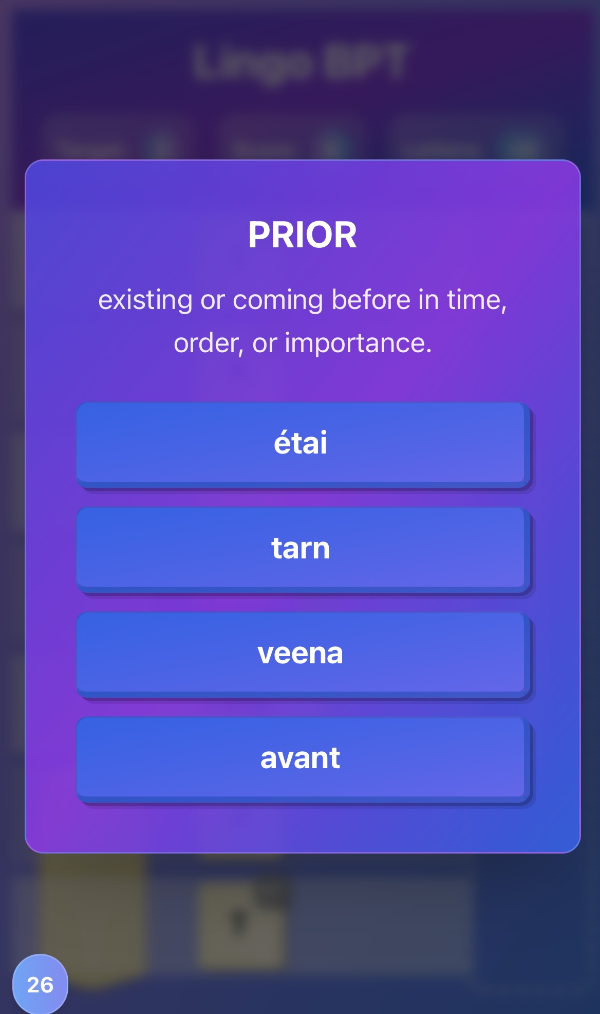 Translation quiz - pick the correct answer